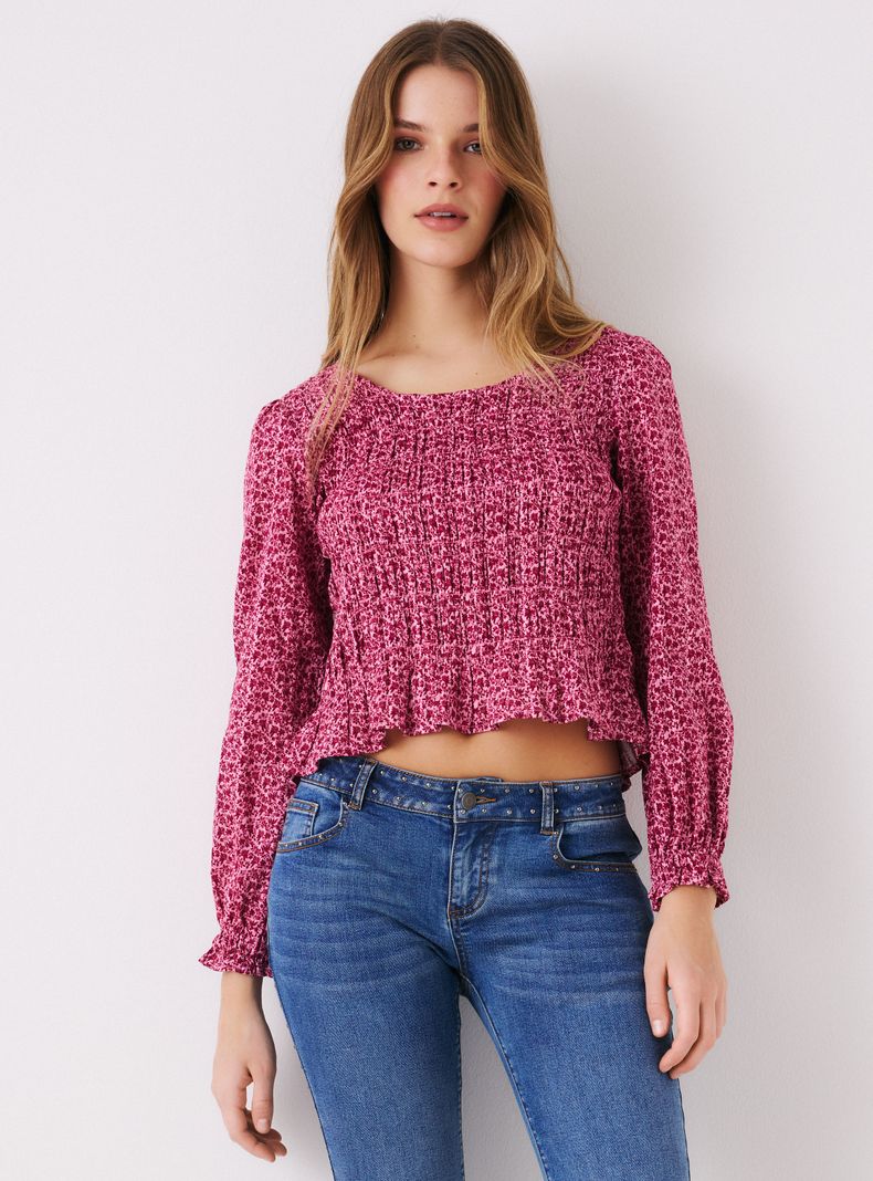 OPPOSITE BLUSA CUELLO REDONDO FRUNCIDA CON ELÁSTICO