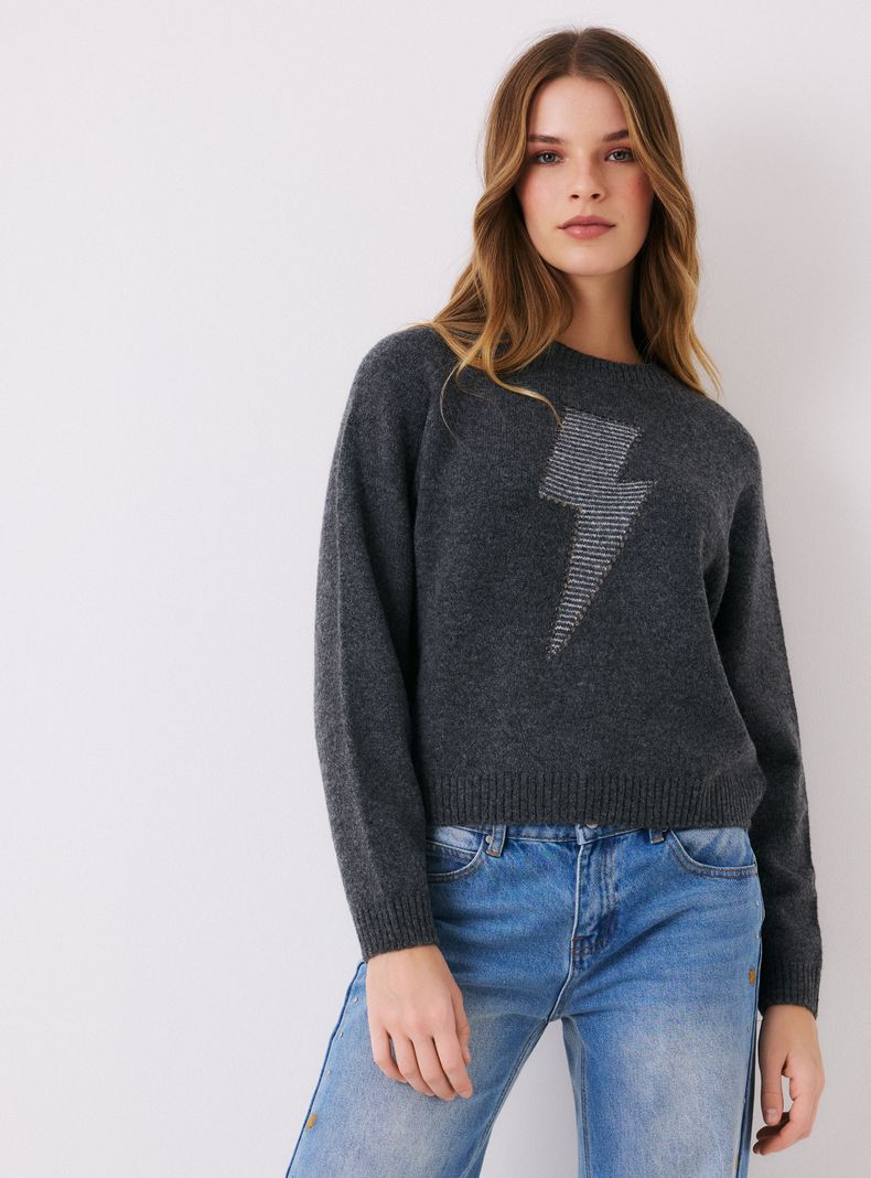 Sweater Estampado Detalle Gráfico Tejido