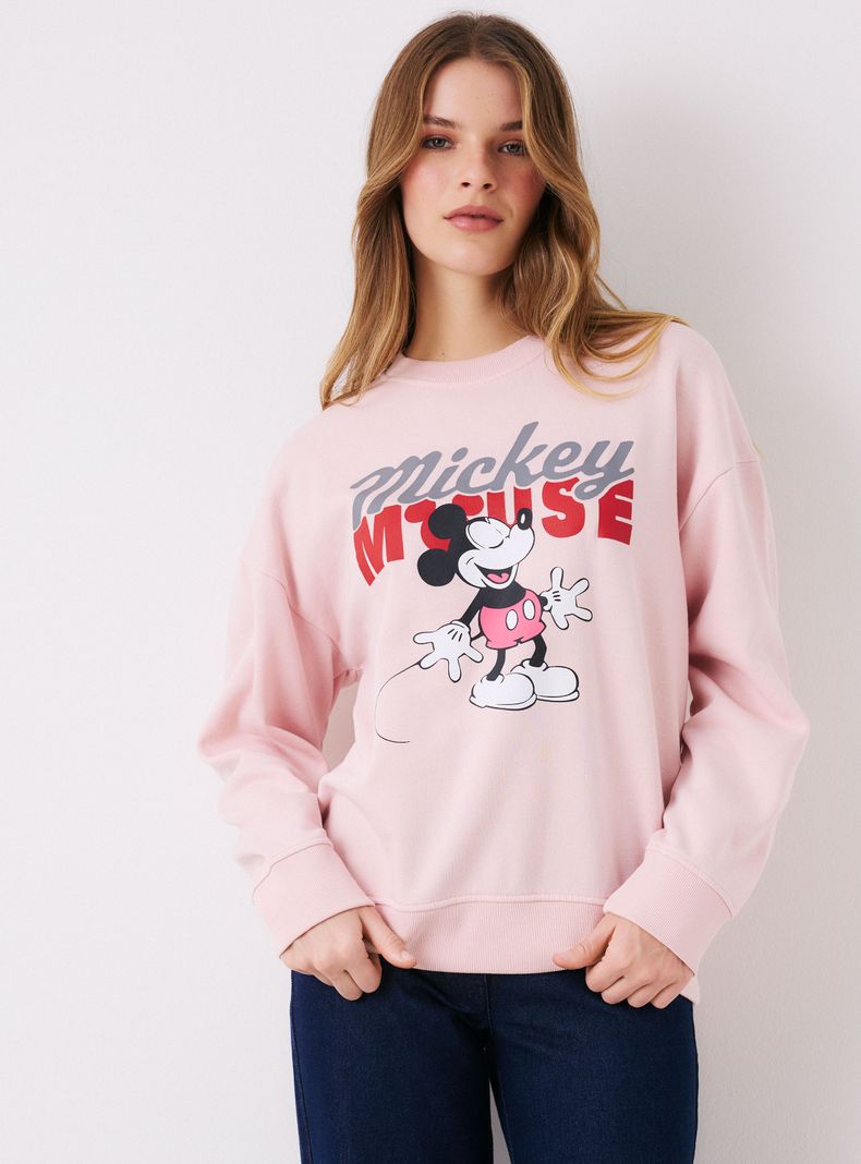 Polerón Estampado Mickey Mouse Oversize Cuello Redondo