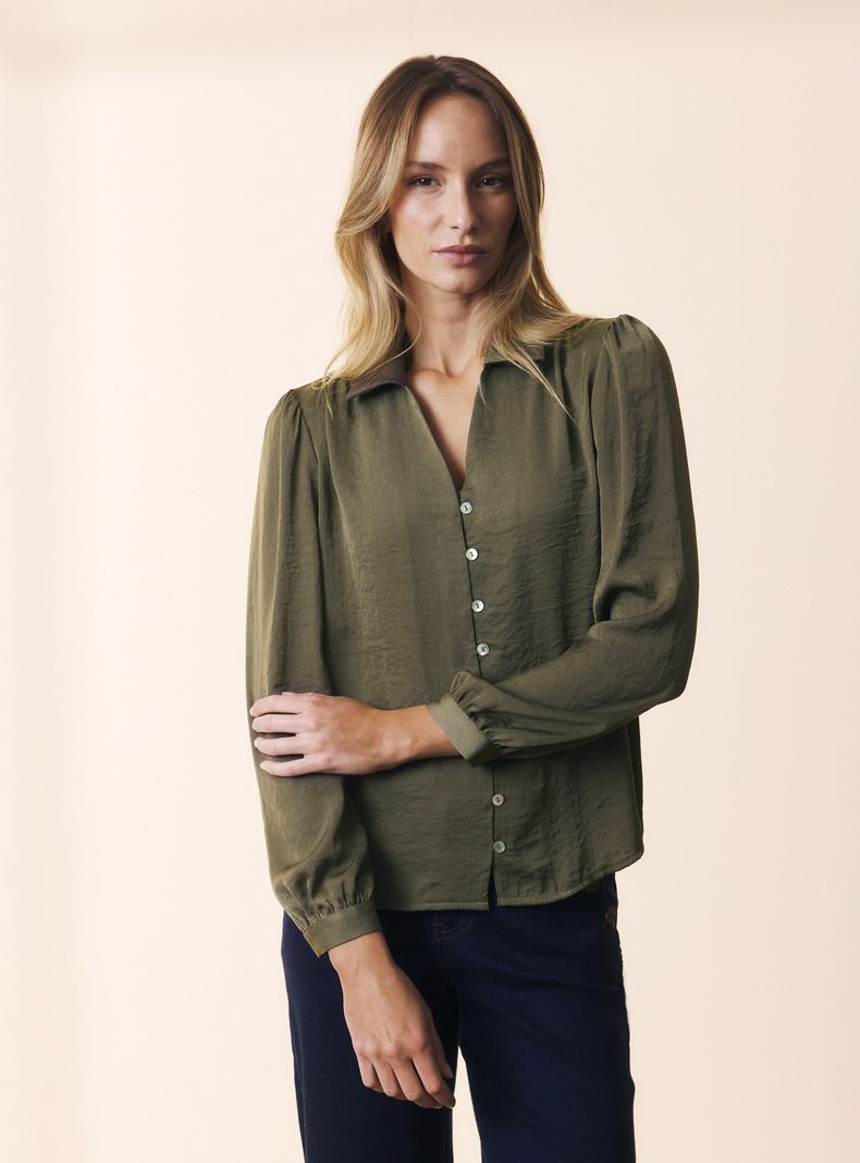 Marittimo Blusa Cuello Camisero Satinada
