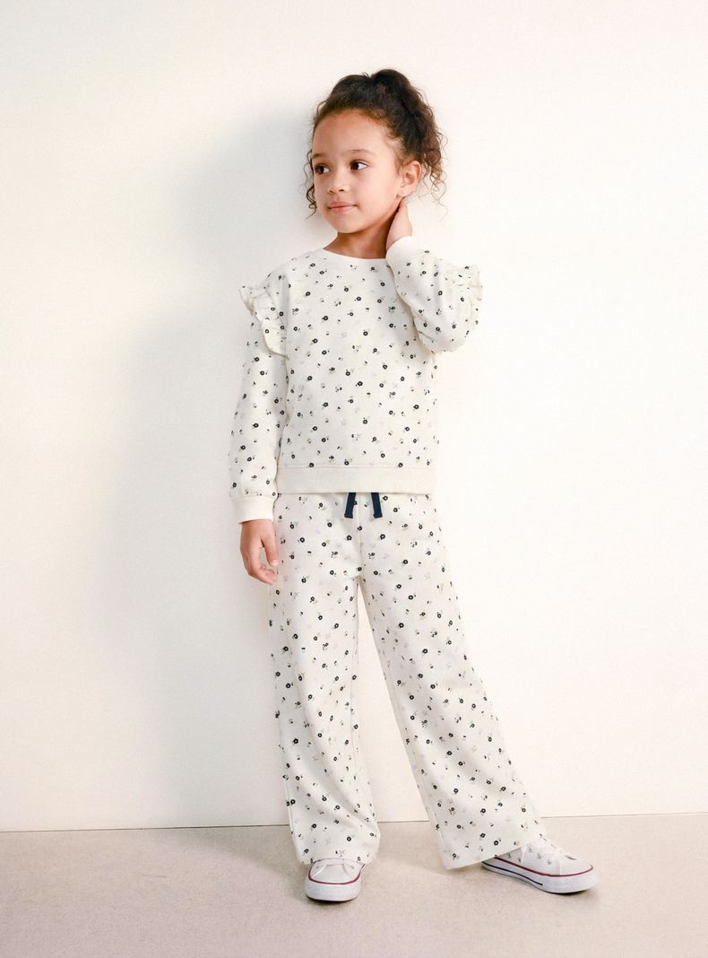 Pantalón de Buzo Flores Pequeñas Wide Leg