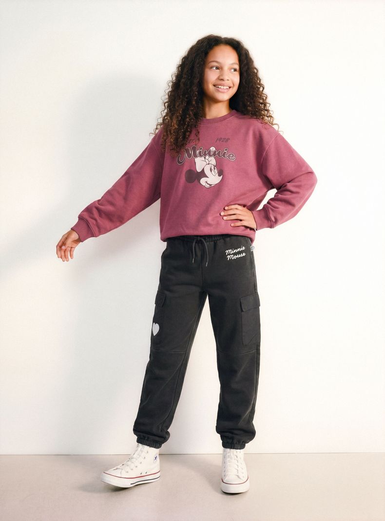 Pantalón de Buzo Bolsillos Cargo Estampado Minnie Mouse