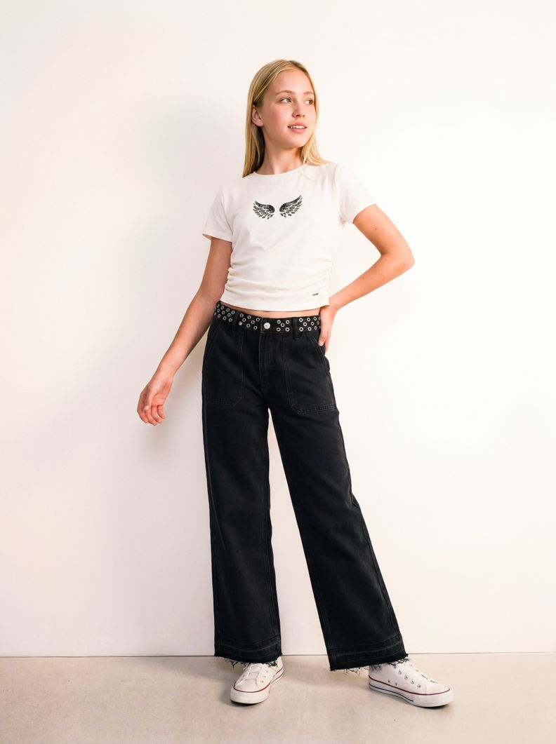 Jeans Ojales en Pretina y Deflecados