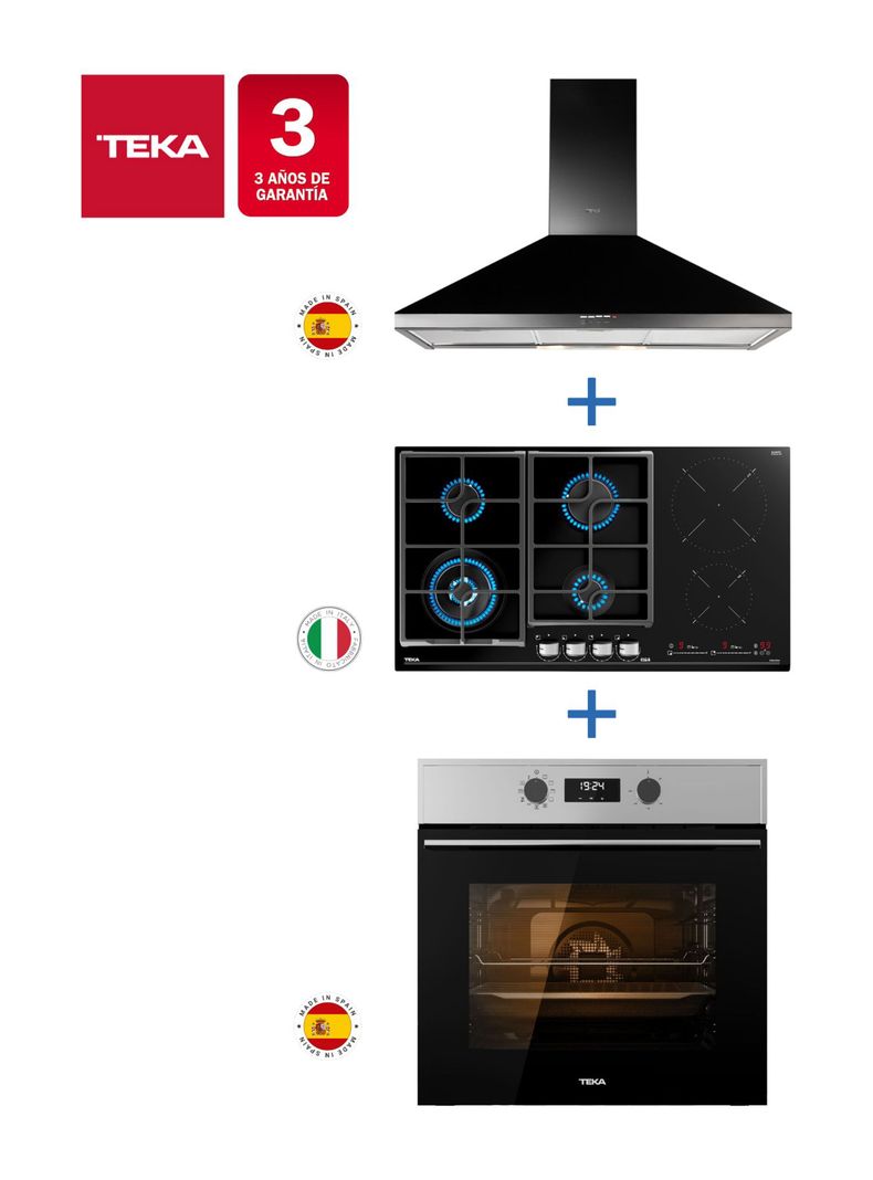 Kit Horno HSB-635 S FL + Encimera Hibrida Gas-Inducción JZC96342 + Campana DBB90 Negra-1