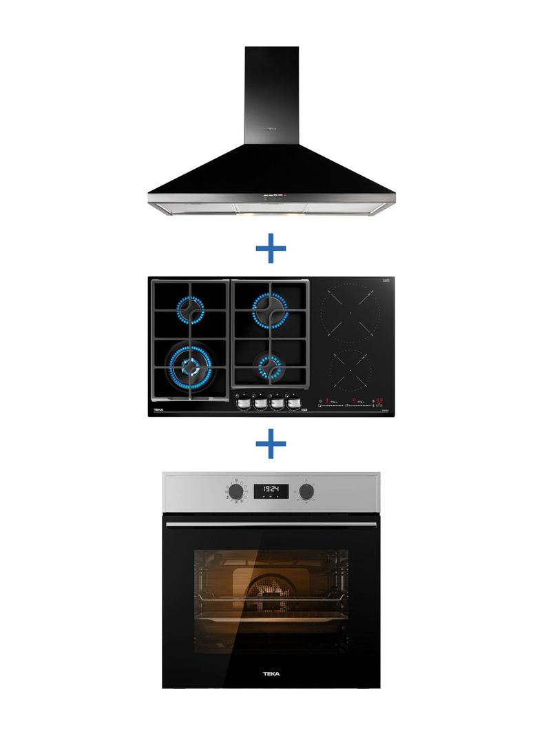 Kit Horno HSB-635 S FL + Encimera Hibrida Gas-Inducción JZC96342 + Campana DBB90 Negra-0