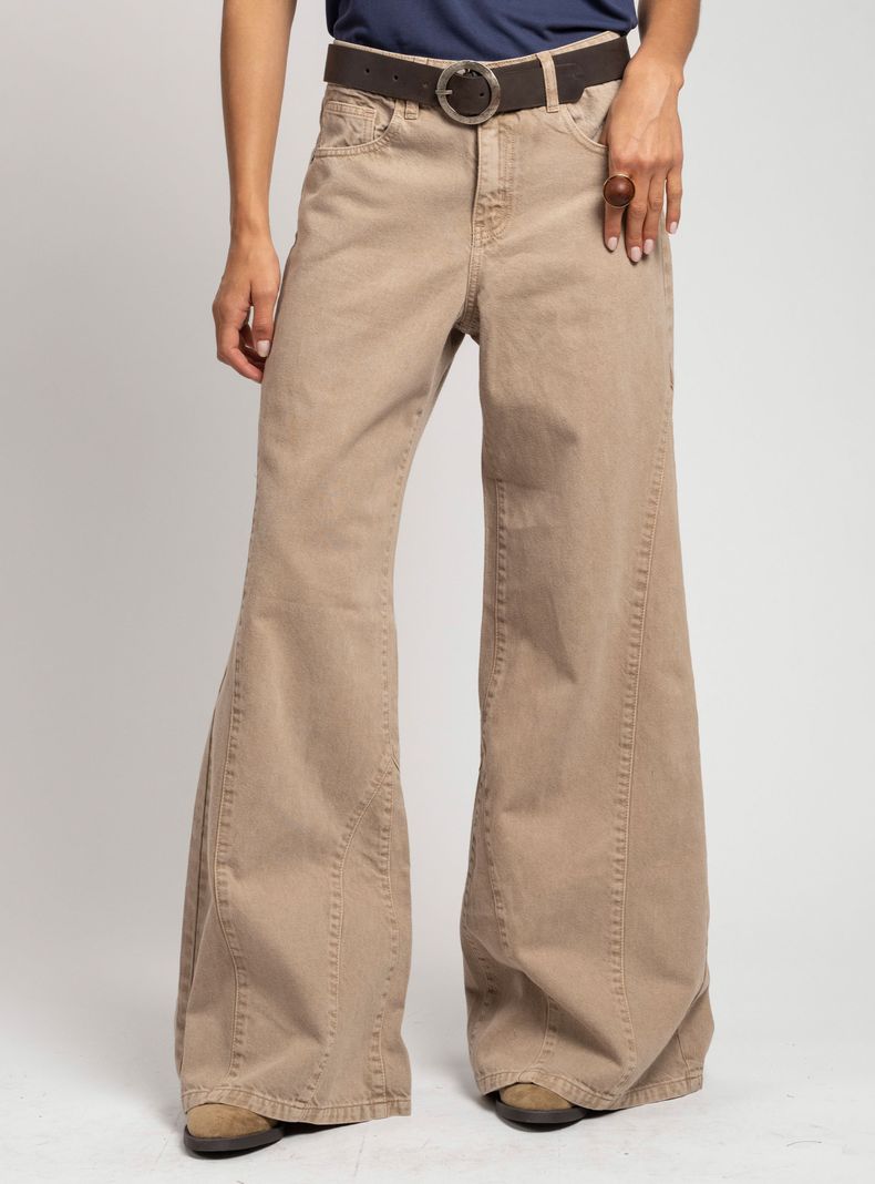 Jeans Tiro Medio Wide Leg Bernarda Beige