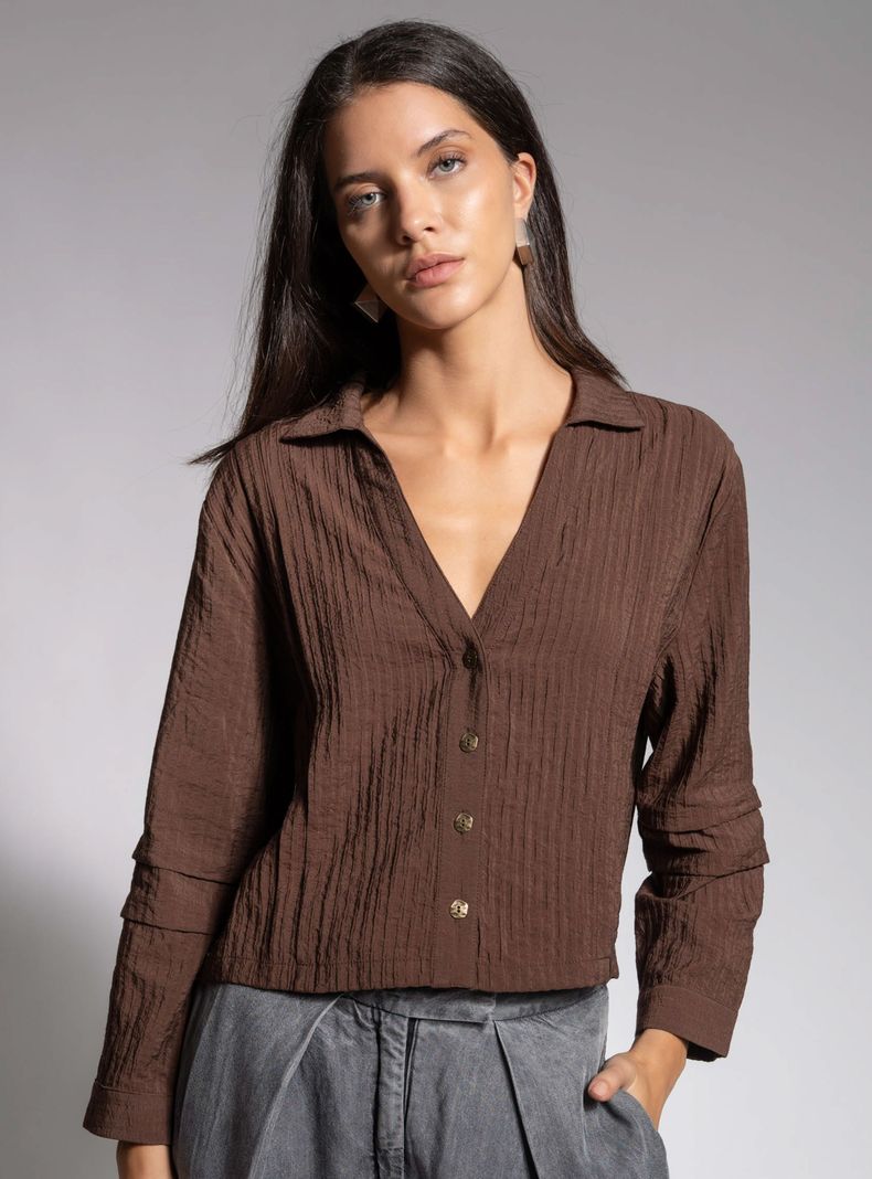 Blusa Alforzas Café