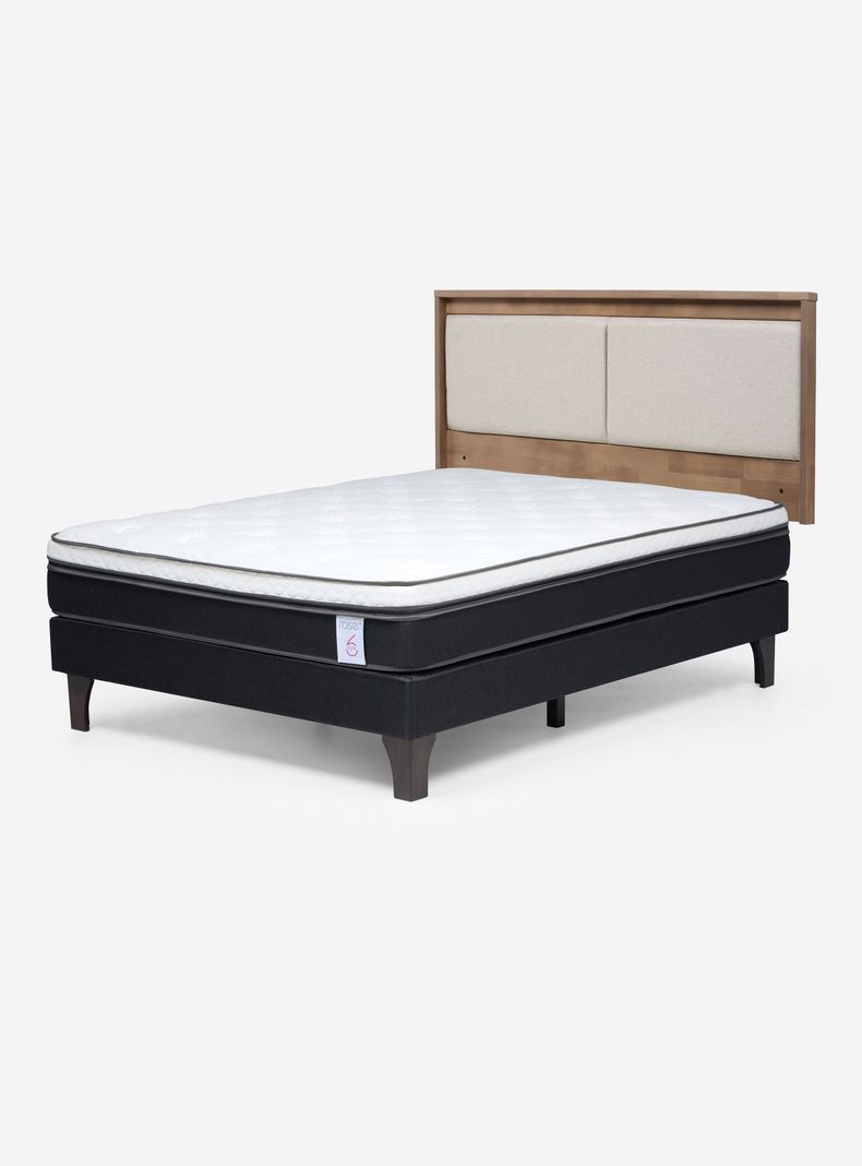 Cama Europea New Style 6 2 Plazas Base Normal + Respaldo Paul