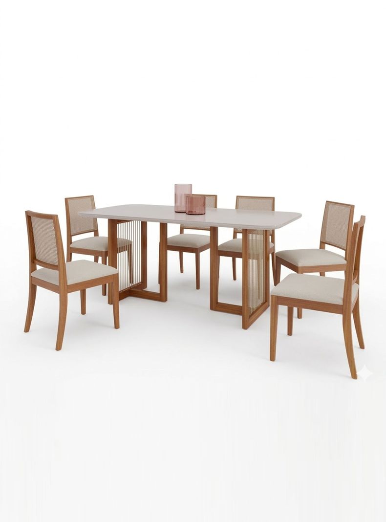 Juego de Comedor Regia Madera 1.8 + 6 Sillas Buriti Natural