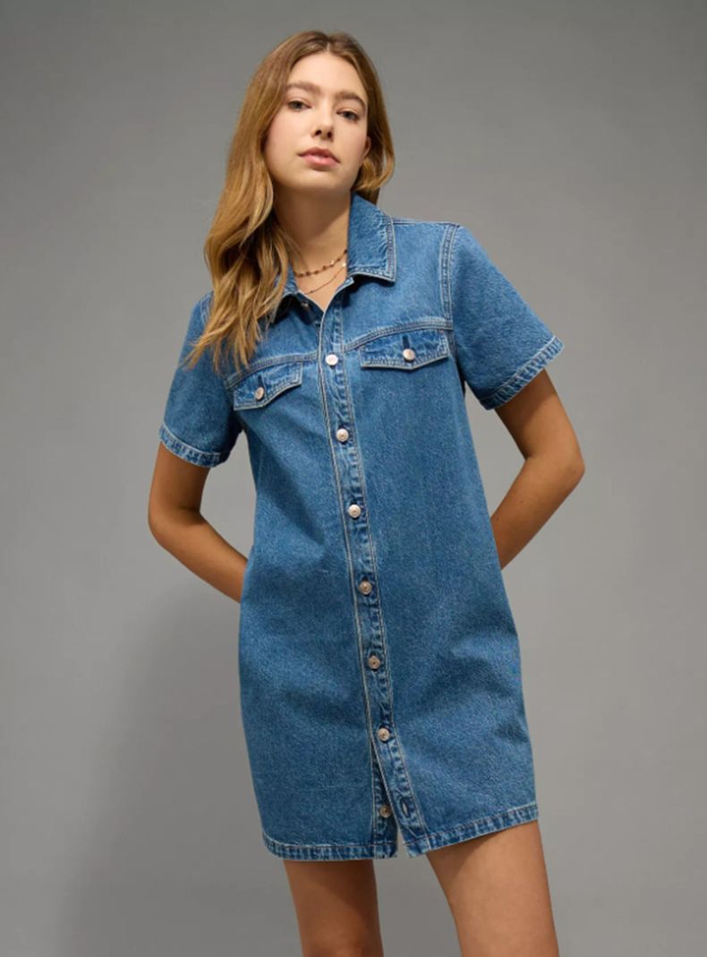 Vestido Ae Corto Estilo Camisa de Denim
