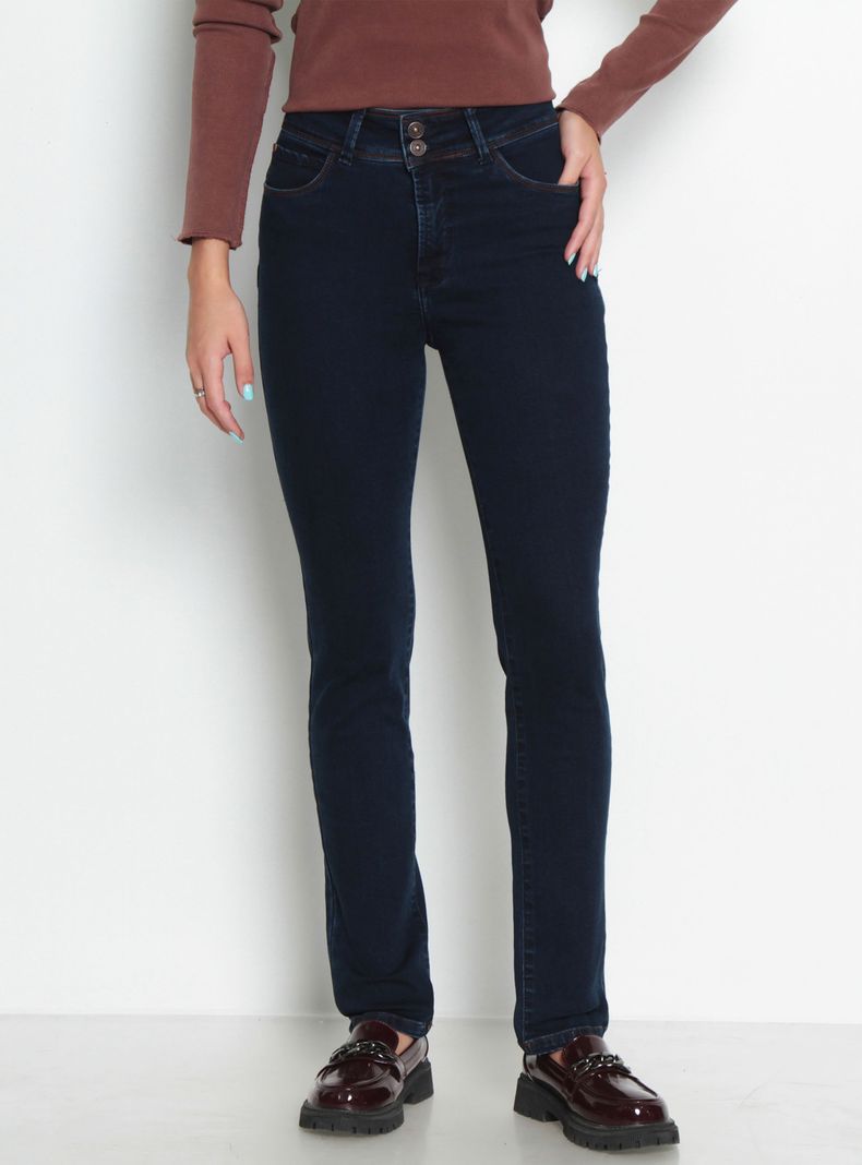 Jeans Pitillo de Tiro Alto Pretina Media 2 Botones Push Up