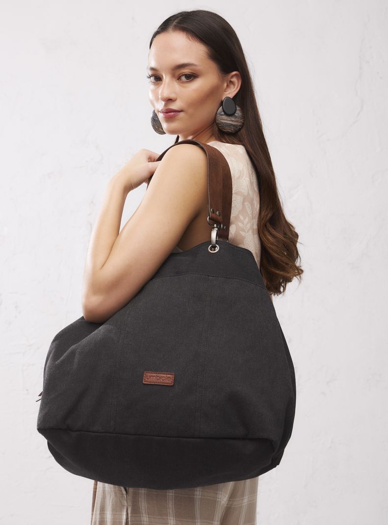 Cartera de Hombro Tote Canvas y Mangas Ecocuero