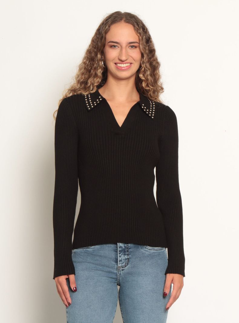 Sweater Escote Redondo con Aplicación en las Mangas