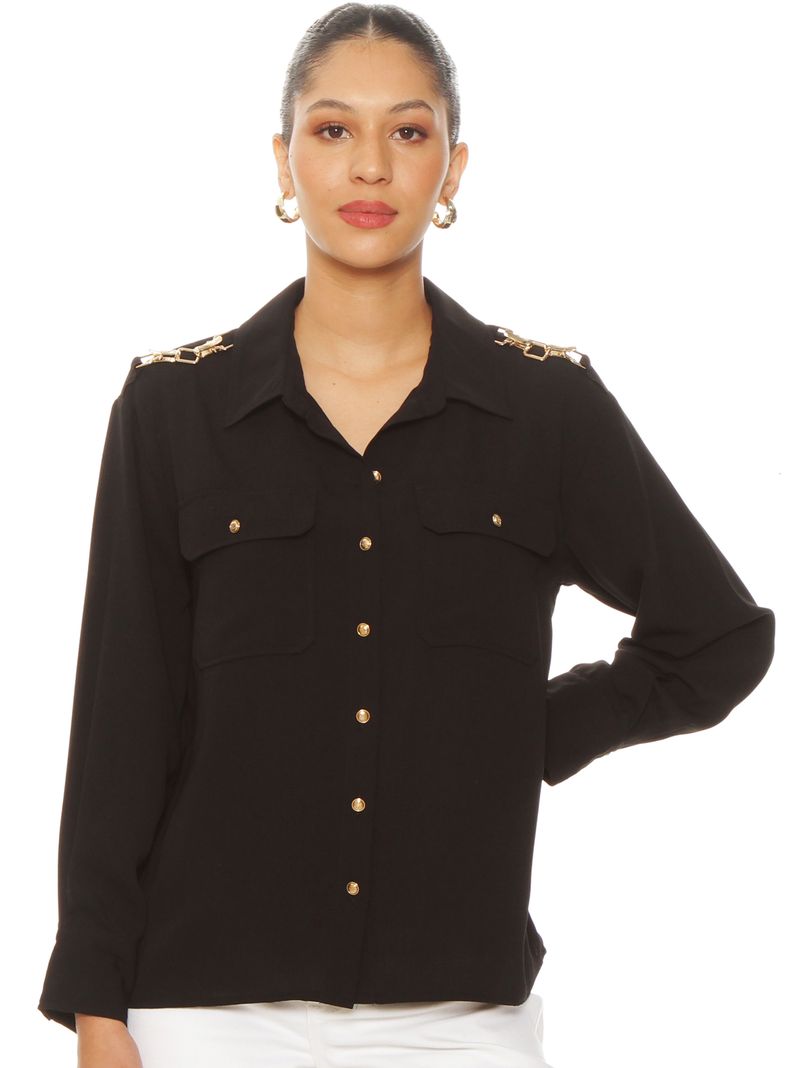 Blusa Manga Larga Abotonada con Bolsillo