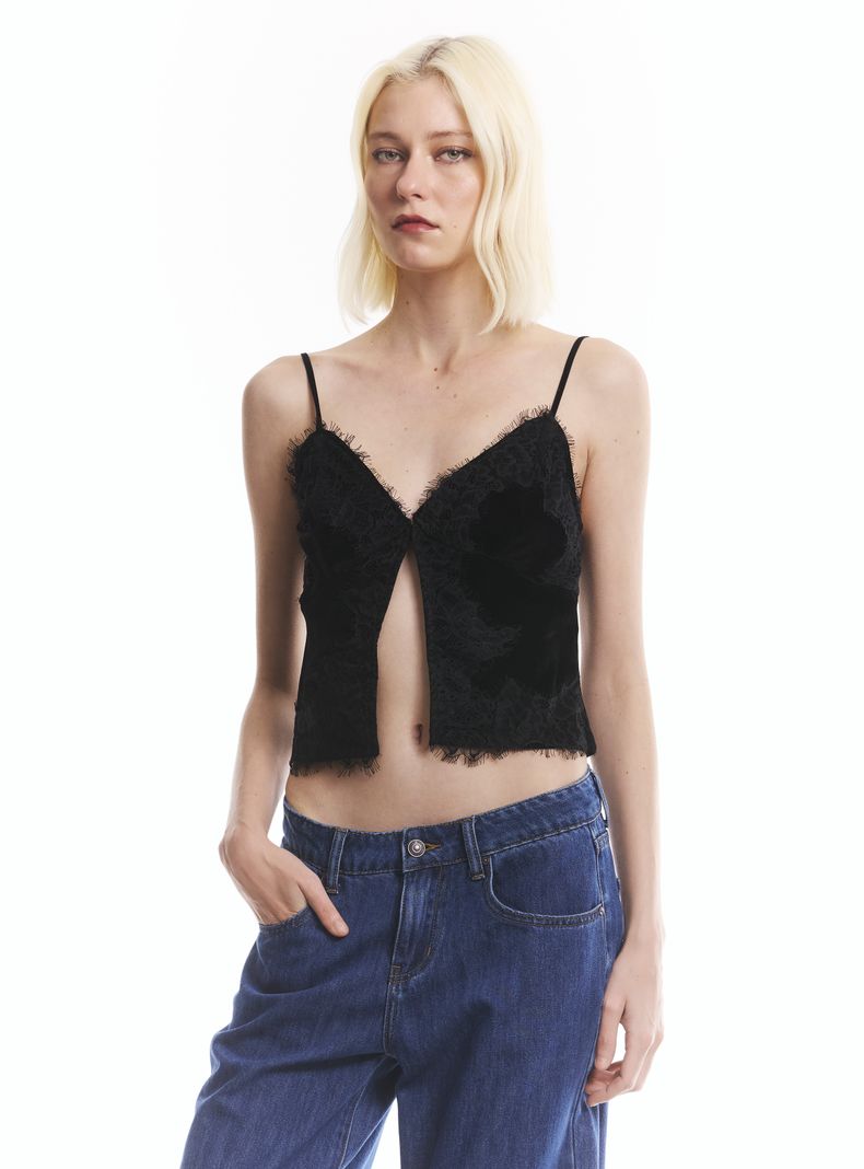 Polera Terciopelo Encaje