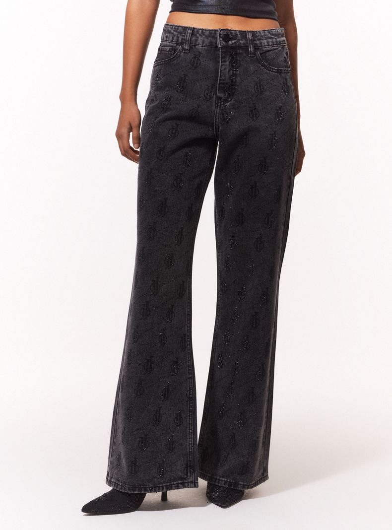Jeans Wide Leg con Gráfica de Strass