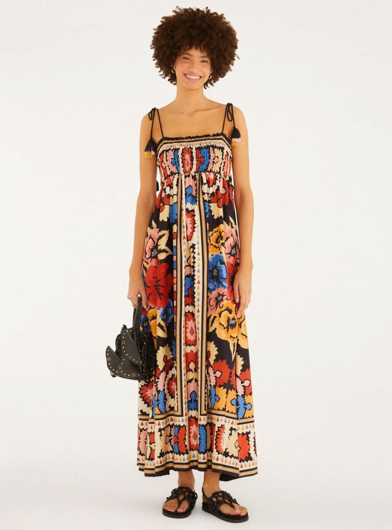 Vestido Midi con Panal y Detalle de Pompón