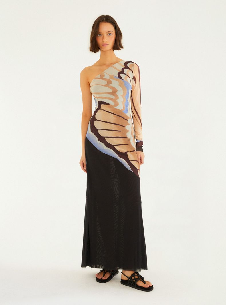 Vestido Midi Asimétrico Diseño Alas