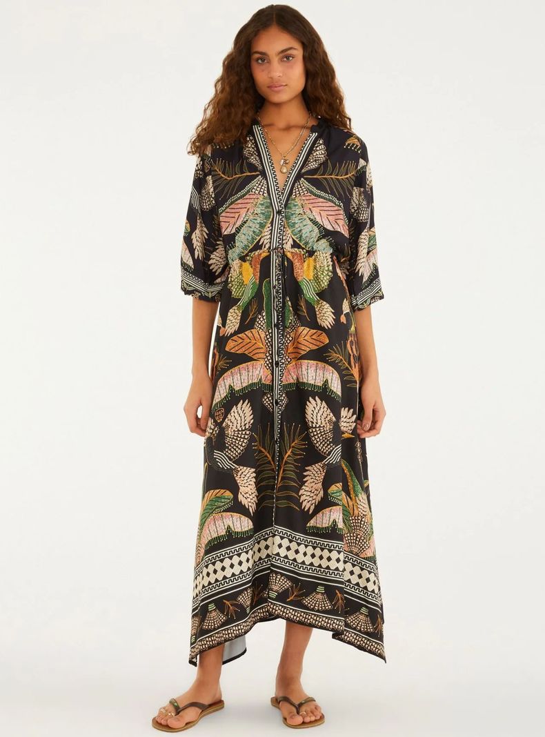Vestido Midi Tropical Colores Oscuros