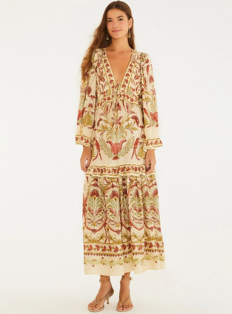 Vestido Midi Tropical Colores Claros