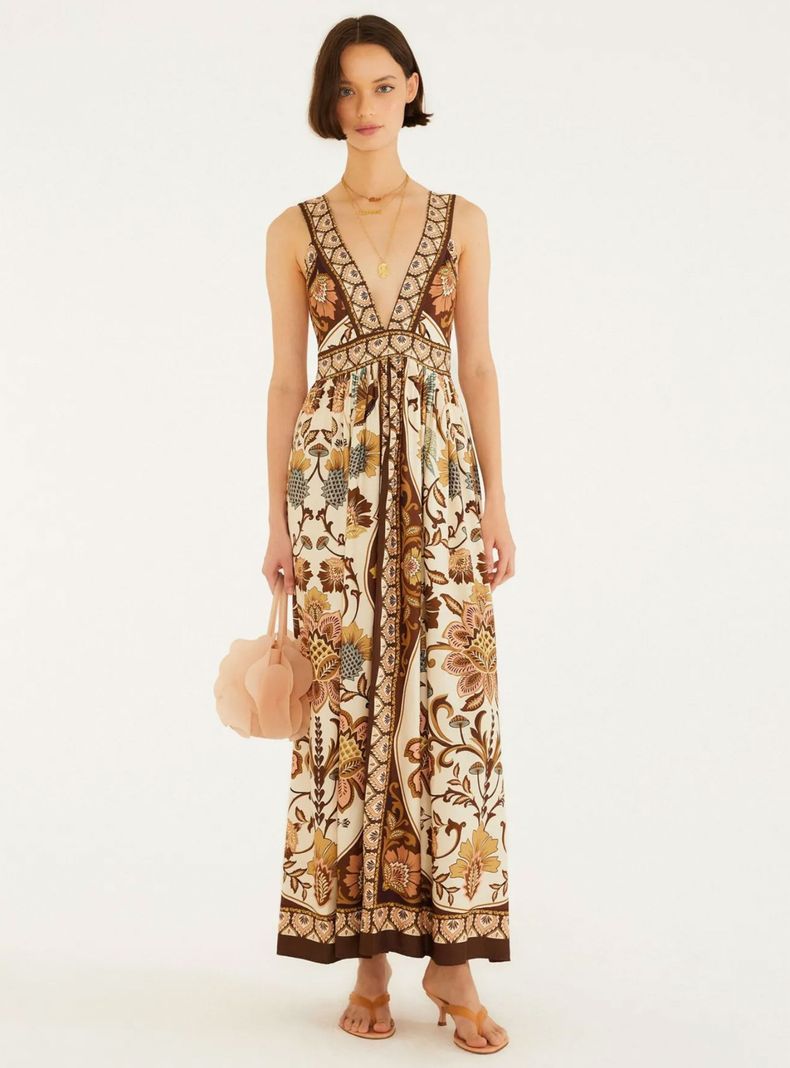 Vestido Largo Floral Retro