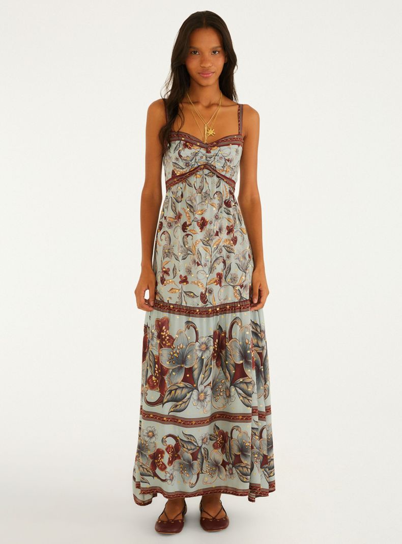 Vestido Maxi Floral Romántico con Corte Imperio