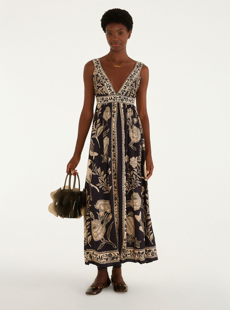 Vestido Largo de Corte Imperio con Estampado Floral