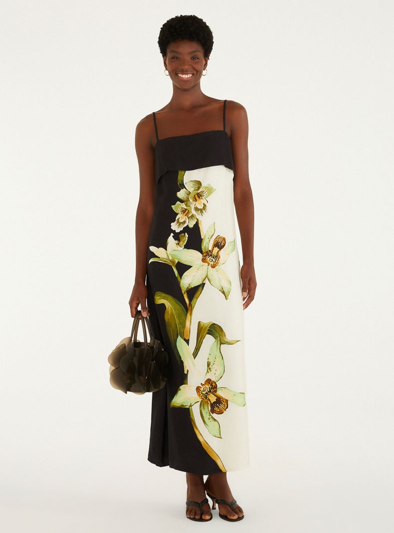 Vestido Bicolor Estampado Orquídea