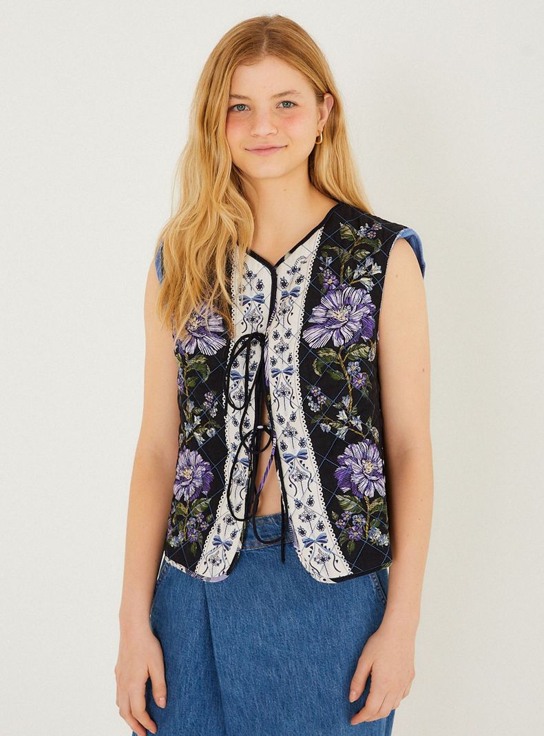 Chaleco Vest Acolchado Estampado Floral