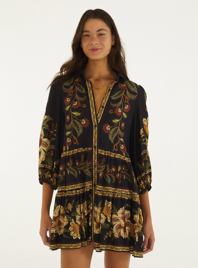 Vestido de Paneles Escalonados Estampado de Mosaico