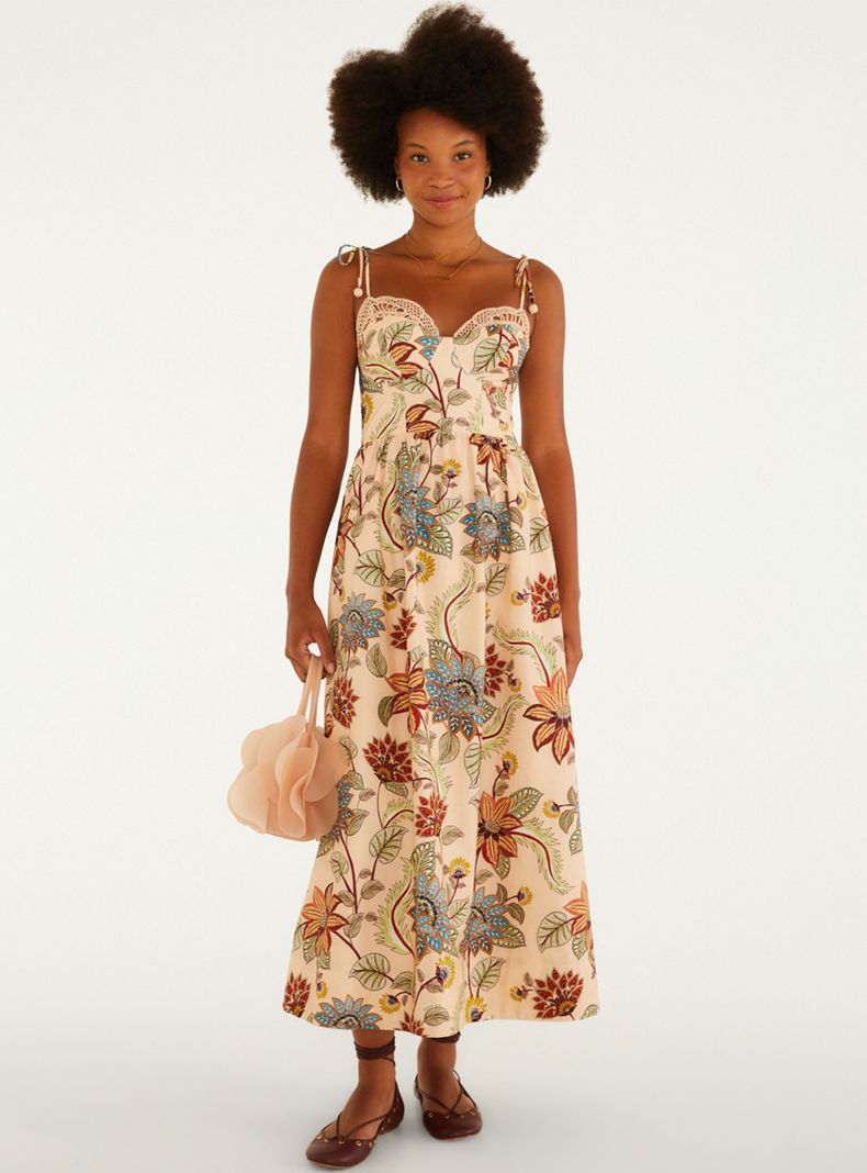 Vestido Midi Escote Corazón Estampado Vintage