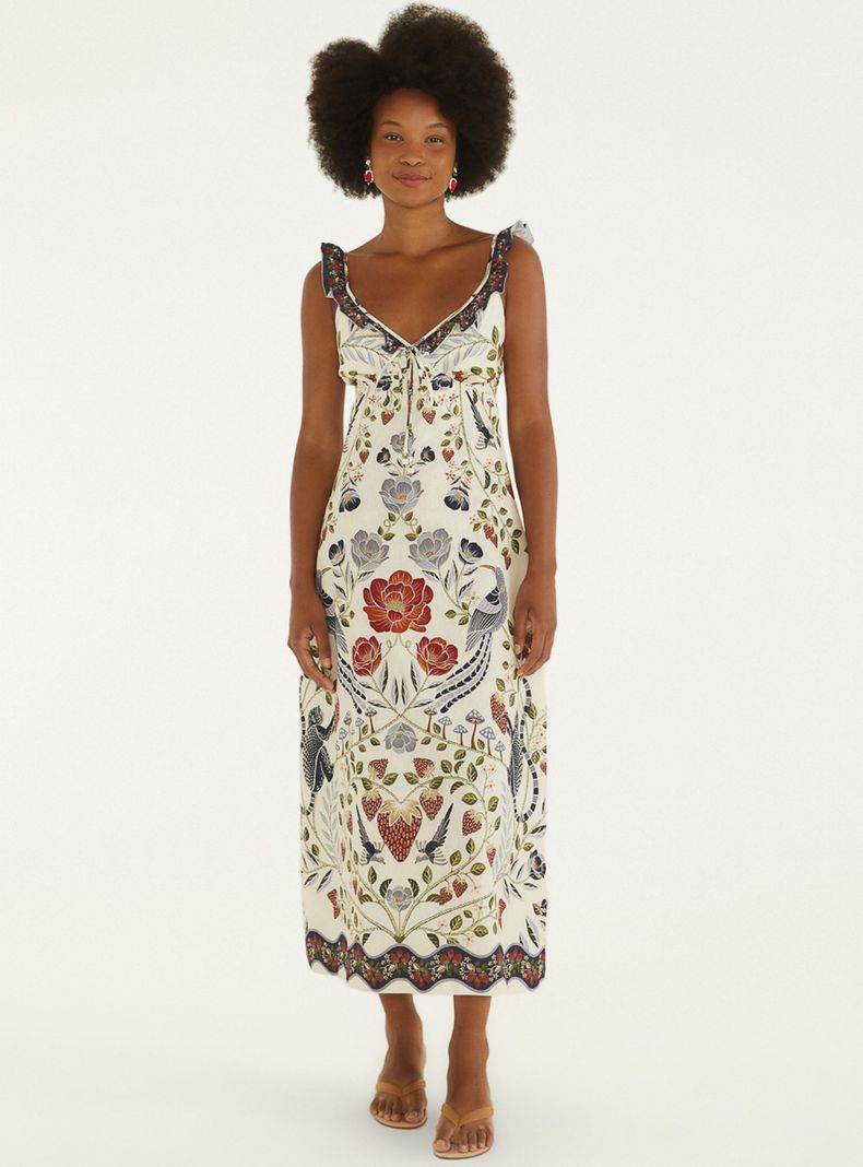 Vestido Midi con Vuelos Estampado Floral Simétrico