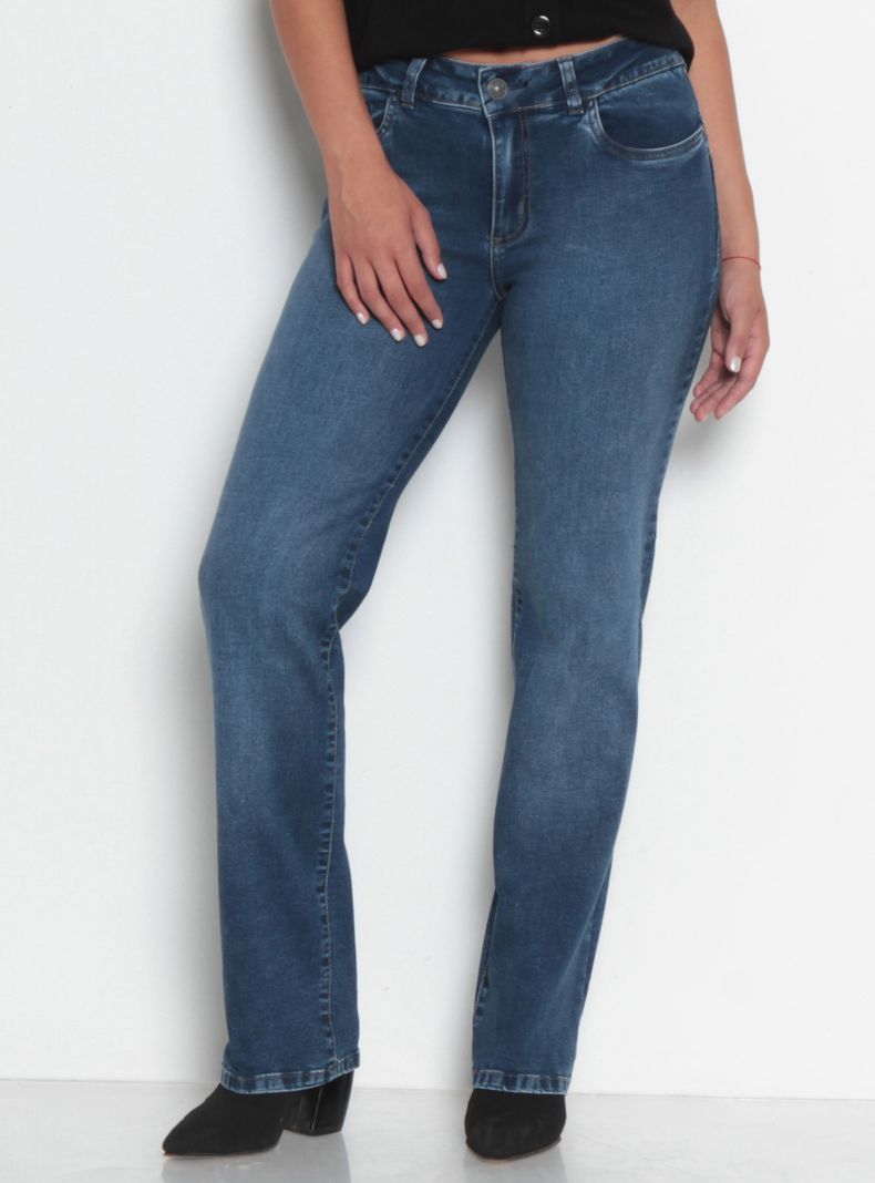 Jeans Flare Tiro Alto Flare Fit Pretina Media Dos Botones