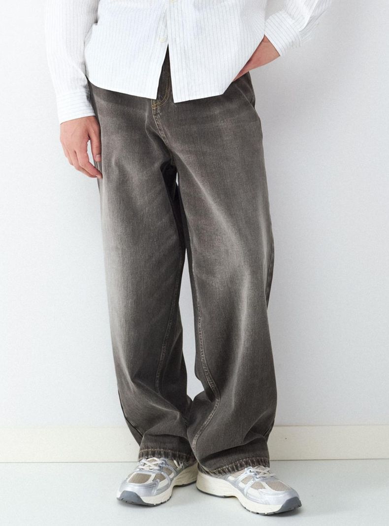 Jeans Baggy Fit Unicolor Algodóm Tiro Medio