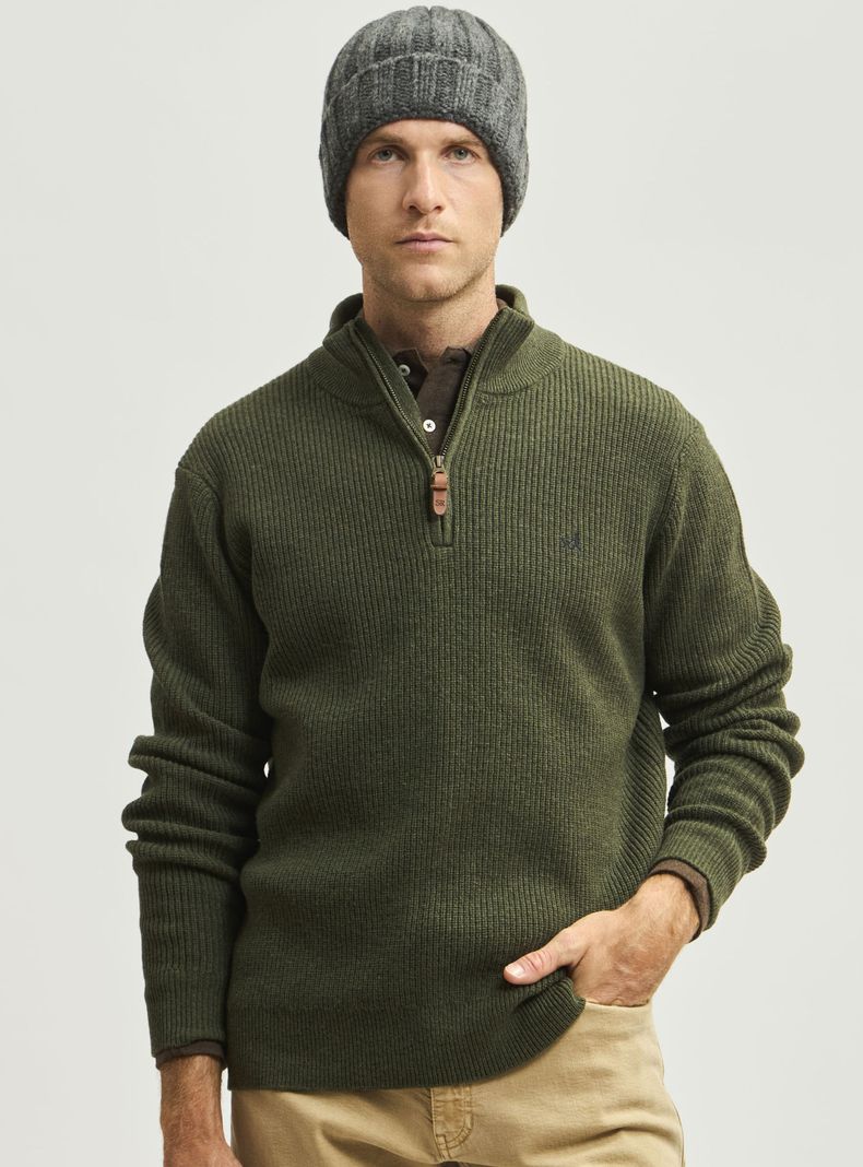 Sweater Liso Cuello Redondo Punto Ribs de Lana