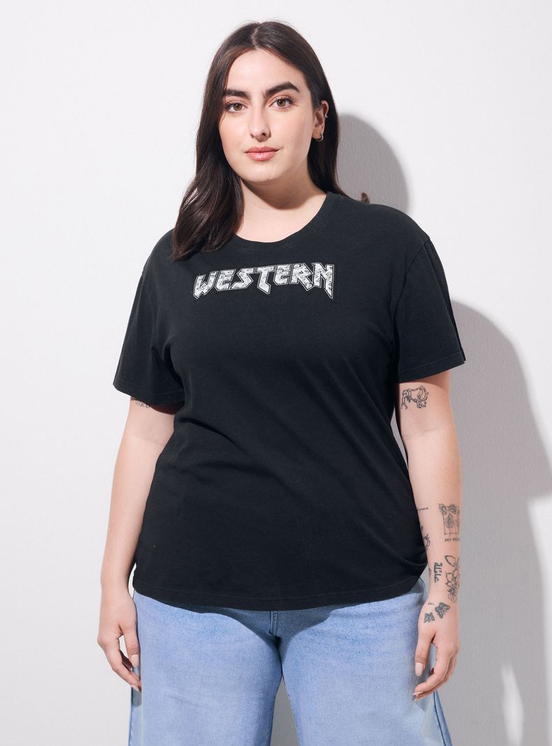 Polera Lavada Estampado y Strass