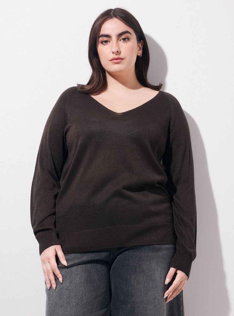 Sweater con Brillo Sutil y Escote en V