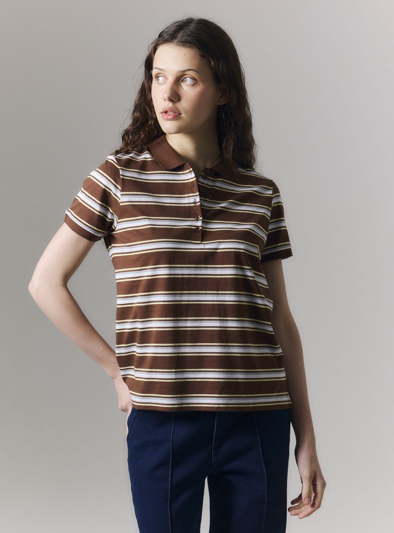 Polera Rayas Cuello Polo Manga Corta Botones
