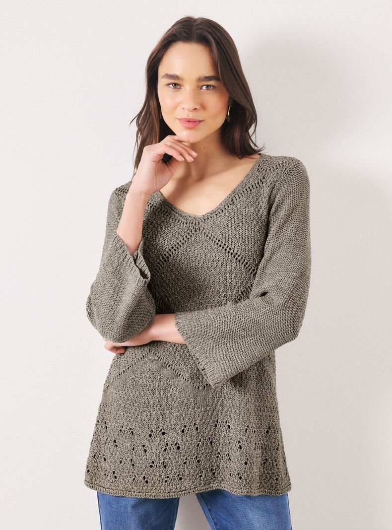 Sweater Tejido Diseño Calado con Cuello en V