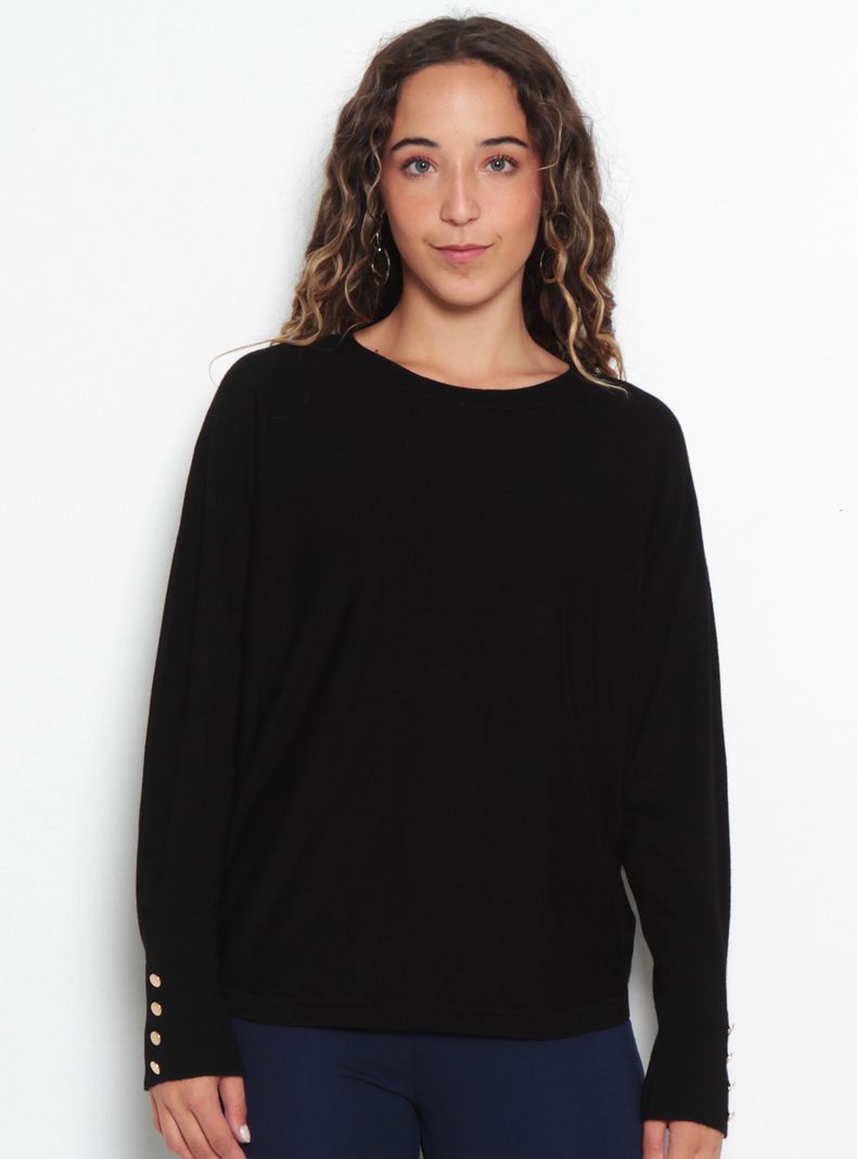 Sweater Manga Larga Sólido Escote Redondo
