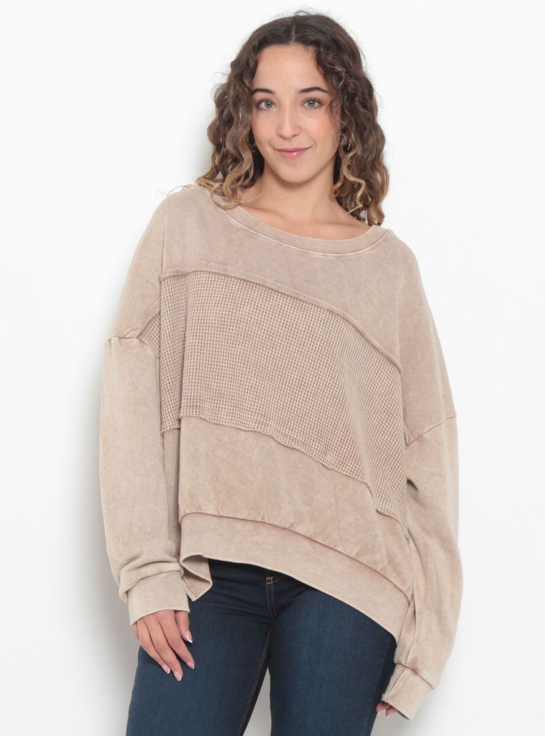 Sweater Acid Wash Escote Redondo con Textura