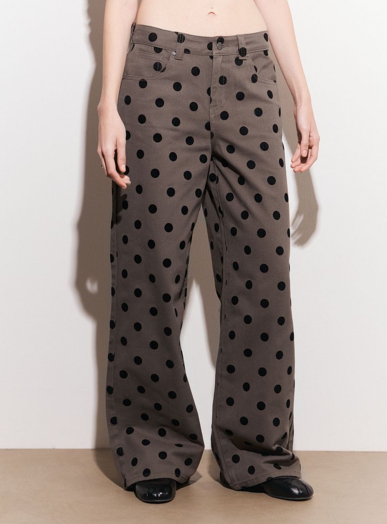 Jeans Lunares Negros Baggy Tiro Medio