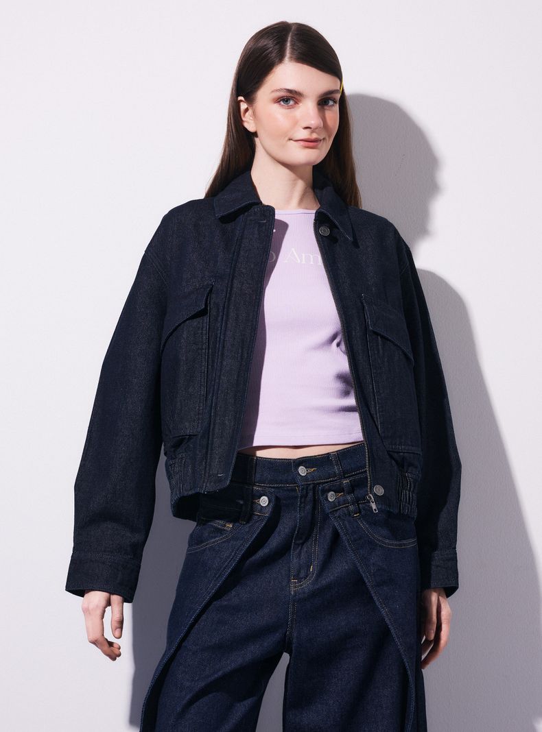OPPOSITE CHAQUETA DENIM BALLOON CON CUELLO CAMISERO Y CIERRE