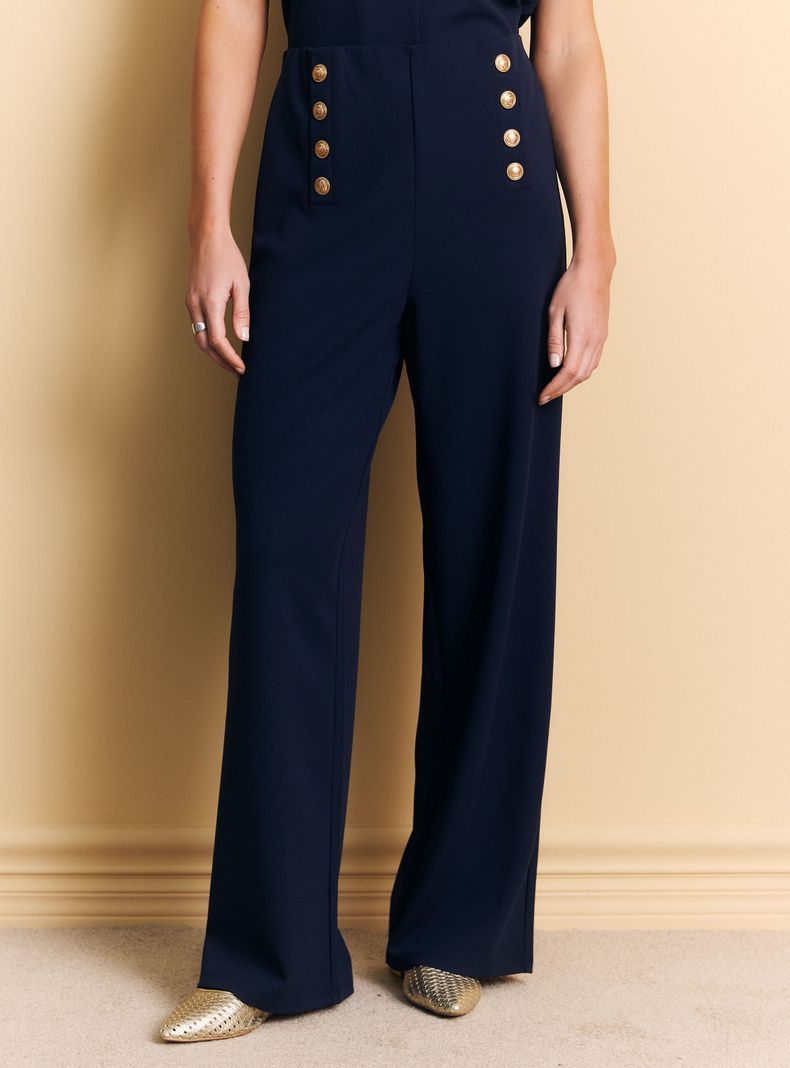 Pantalón Cintura Elástica Fit Comfort y Botones Decorativos