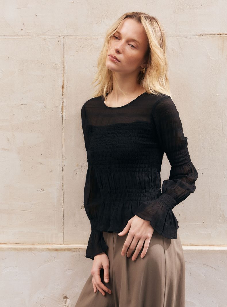 Blusa Cuello Redondo con Fruncido Elasticado