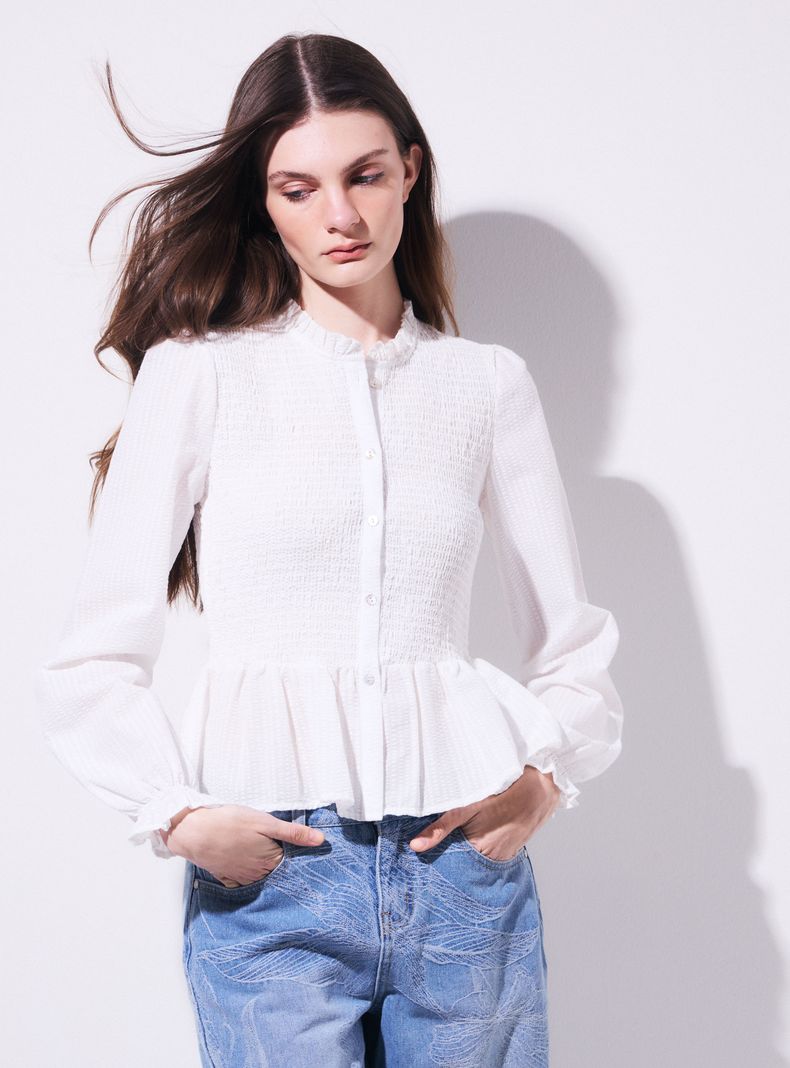 OPPOSITE BLUSA CUELLO CAMISERO CON MANGA ABULLONADA Y BOTÓN