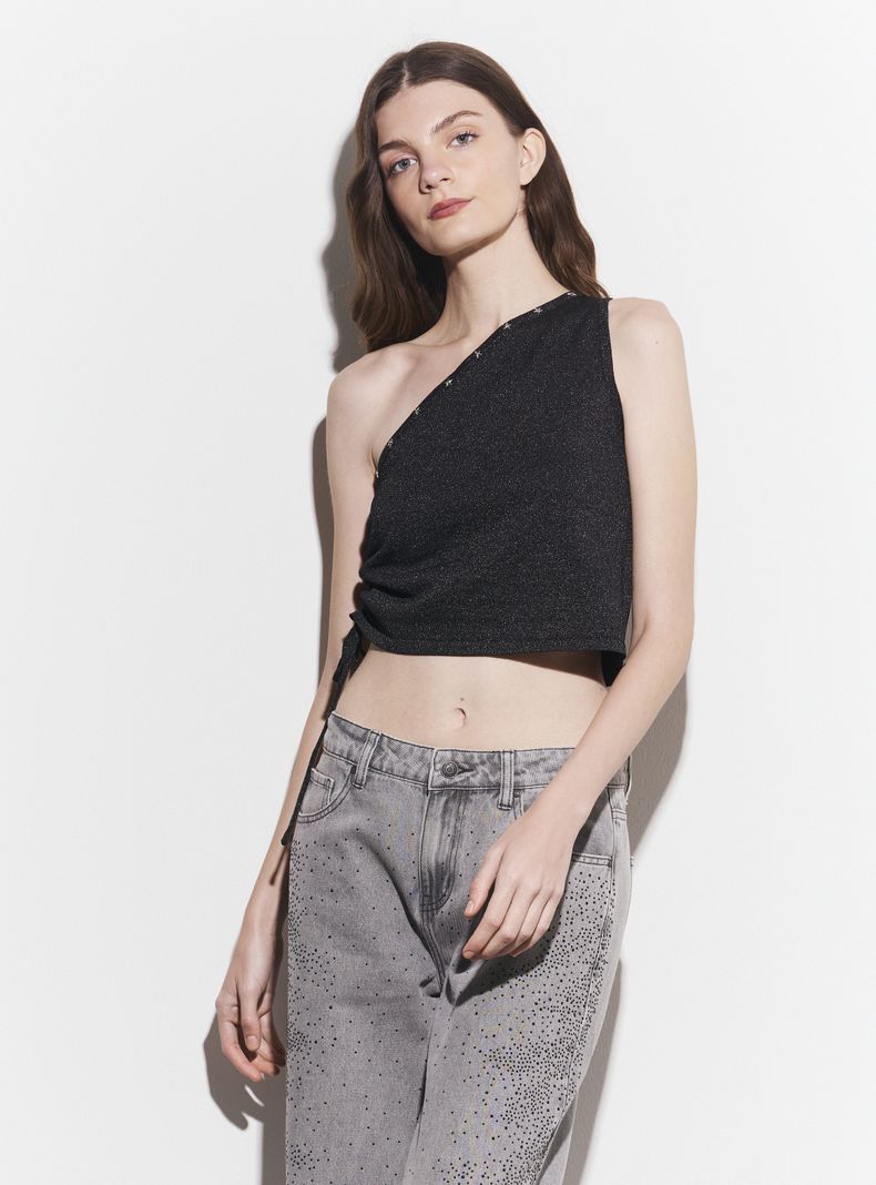 Polera sin Manga Strass en Escote con Lurex