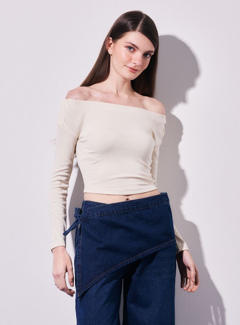 Polera Manga Larga Cuello Bardot