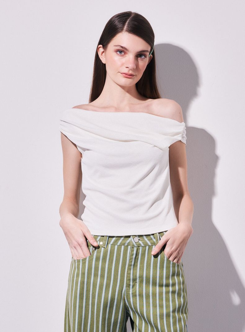 Polera Off Shoulder Drapeado Cuello Bardot