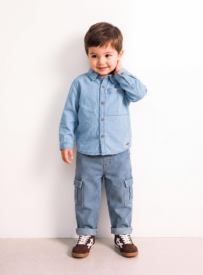 Pantalón Rayas con Bolsillos Delantero y Dobladillo